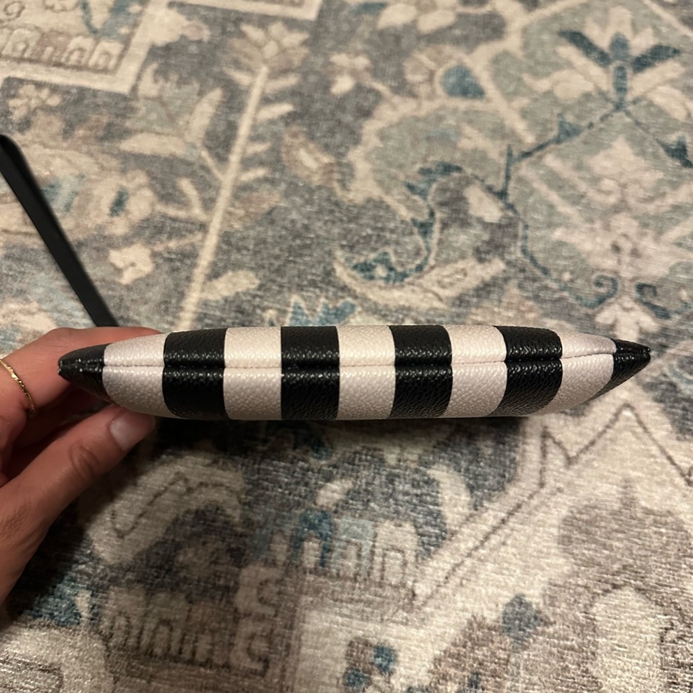 Kate Spade Women’s Leather Black and White Stripe Wristlet Clutch - Picture 6 of 11